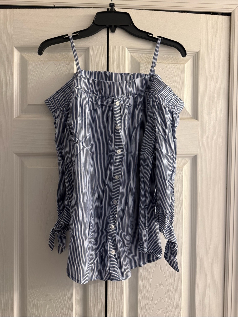 Blue Striped Off-Shoulder 3/4 sleeve Women’s Top